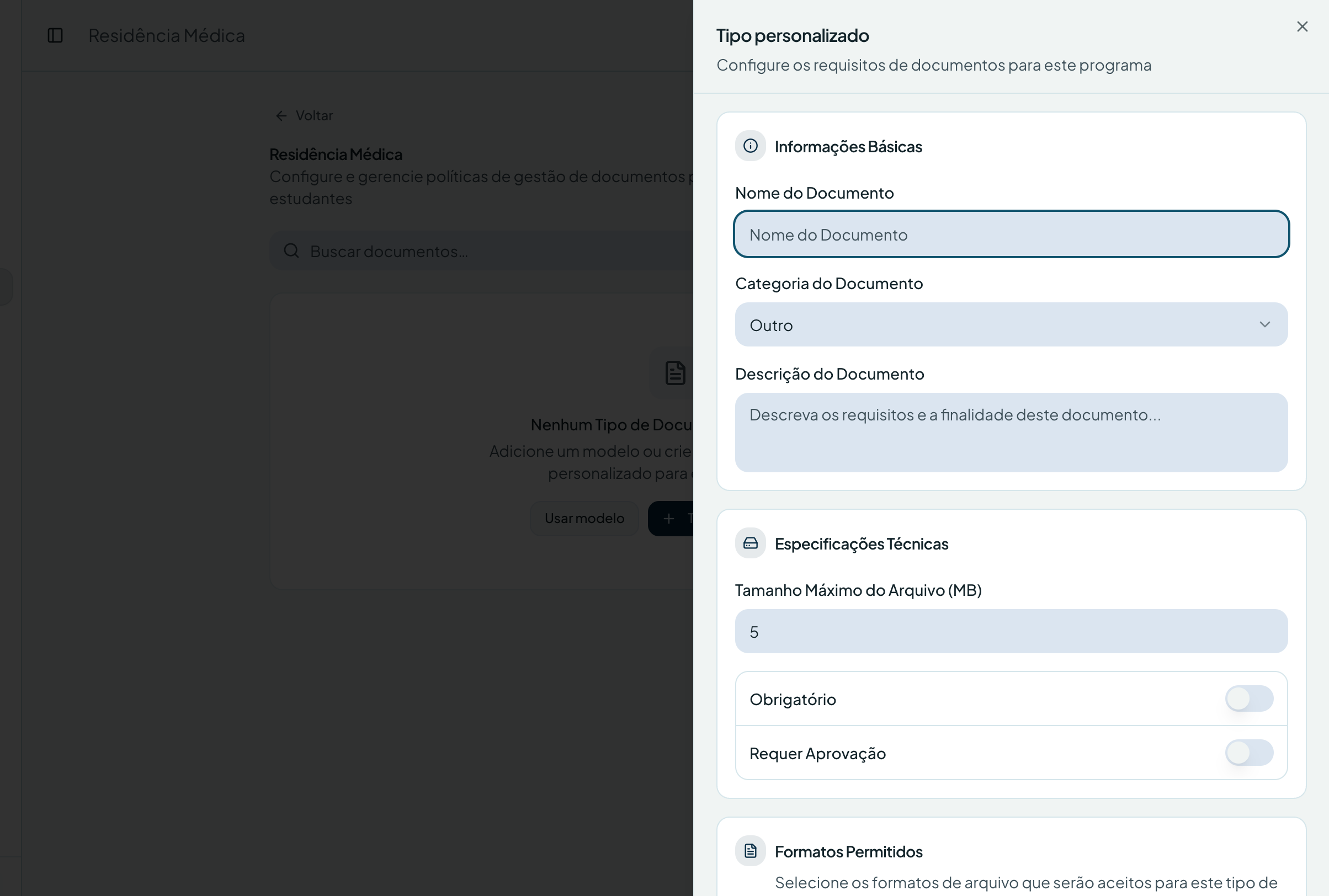 Tipo de documento personalizado — Documentos por programa no sistema de gestão ResiGo