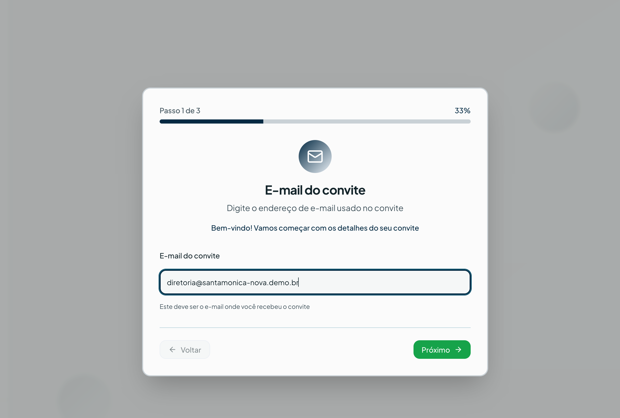 Passo 1 — E-mail do convite — Primeiros passos no sistema de gestão ResiGo