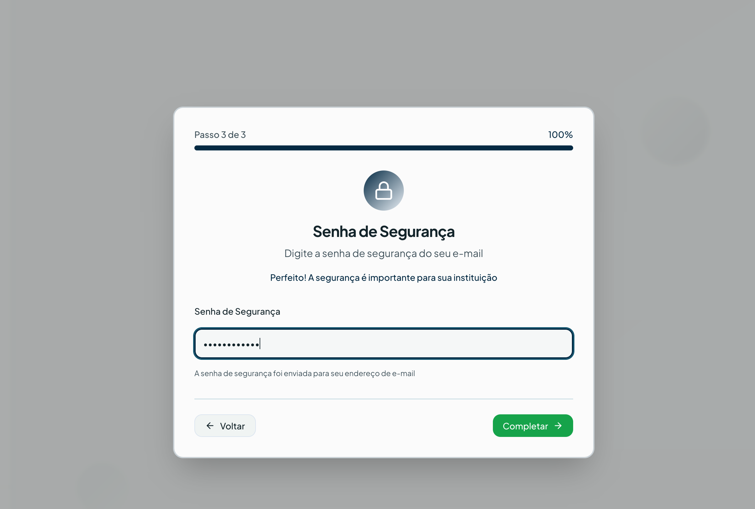 Passo 3 — Senha de segurança — Primeiros passos no sistema de gestão ResiGo