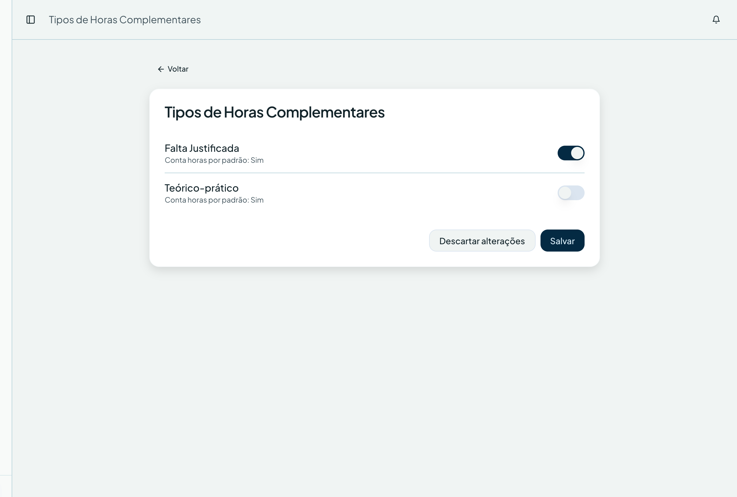 Escolha as horas complementares e salve — Registro no sistema de gestão ResiGo
